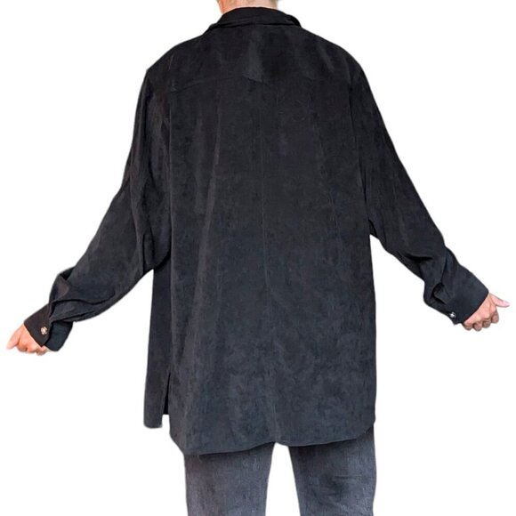 Outline Black Velvet Button Down Long Sleeve Shirt with  Brown Buttons Size 16W - Picture 4 of 13